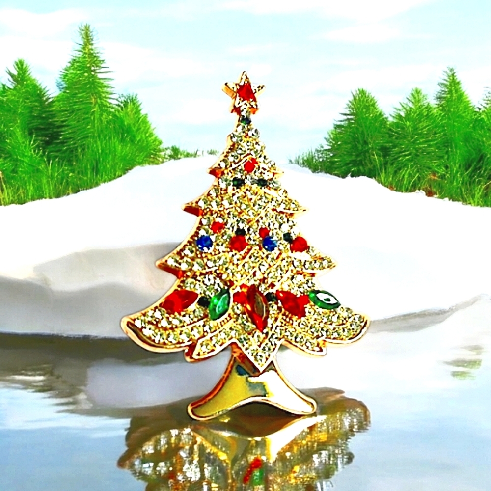 Rhinestone Christmas Tree Brooch *Christmas In July*